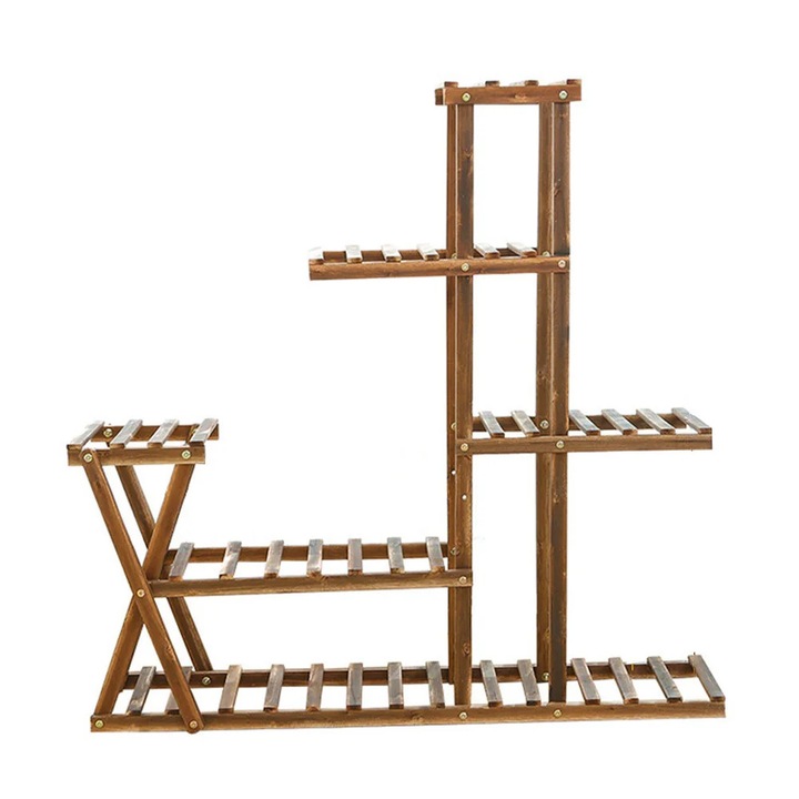 Etajera pentru plante, Suport flori cu 5 niveluri, Lemn, Design in trepte, Pentru interior/exterior, Necesita asamblare