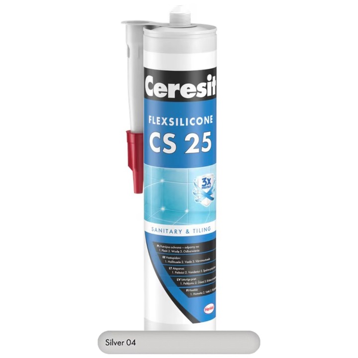 Szilikon szaniter prémium Silver, Ceresit CS 25, beltéri / kültéri, 280 ml
