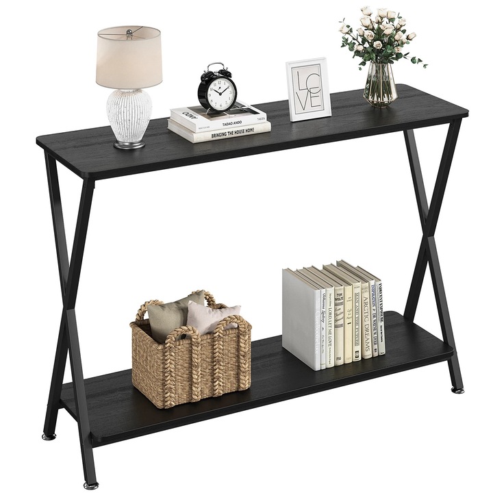 Masa consola, Masa ingusta pentru hol, 80x30x81 cm, Lemn, Dreptunghiulara, Fara sertare, Stil antic, Gri deschis