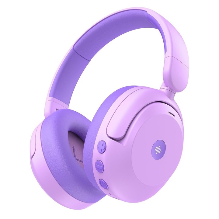 iClever BTH20 fejhallgató, Aktív Zajszűrés, 60 óra lejátszási idő, Gyors Type C töltés, 80dBA hangerő, Bluetooth 5.4, Vezeték nélküli, Lila szín