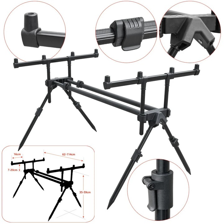 Rod pod Baracuda 12, pentru 4 lansete, negru