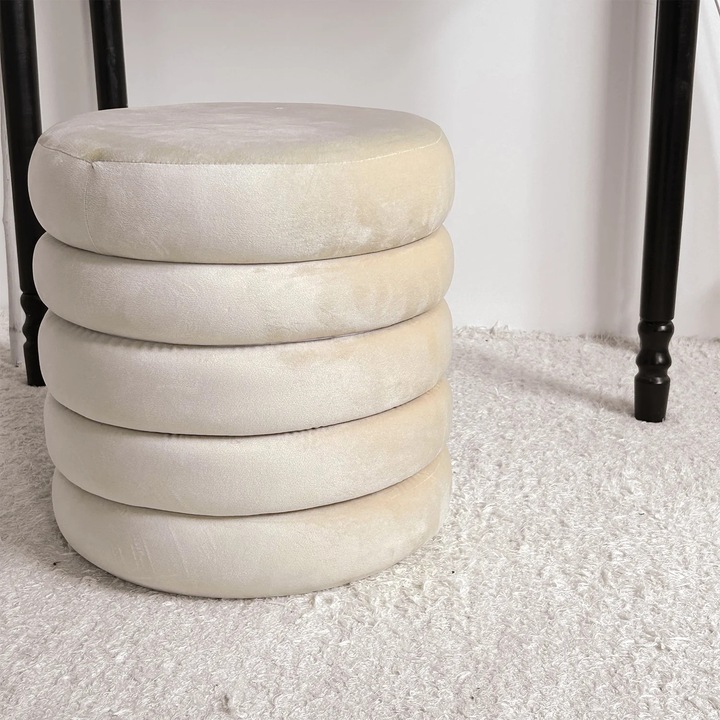 Taburet cu spatiu de depozitare din catifea crem Noe D36xH37cm