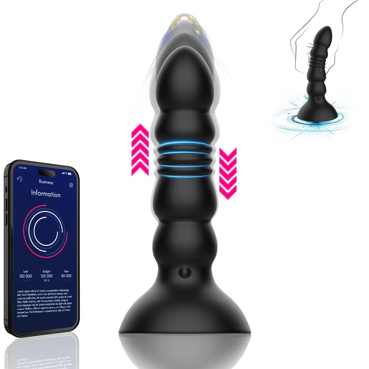 Dop anal Vibrator HANITUOR jucarii sexuale, dildo anal impingere cu cupa de suctiune, Stimulare anala puternica si prostata, 9 moduri vibratie si impingere, APP control wireless, silicon negru 17cm
