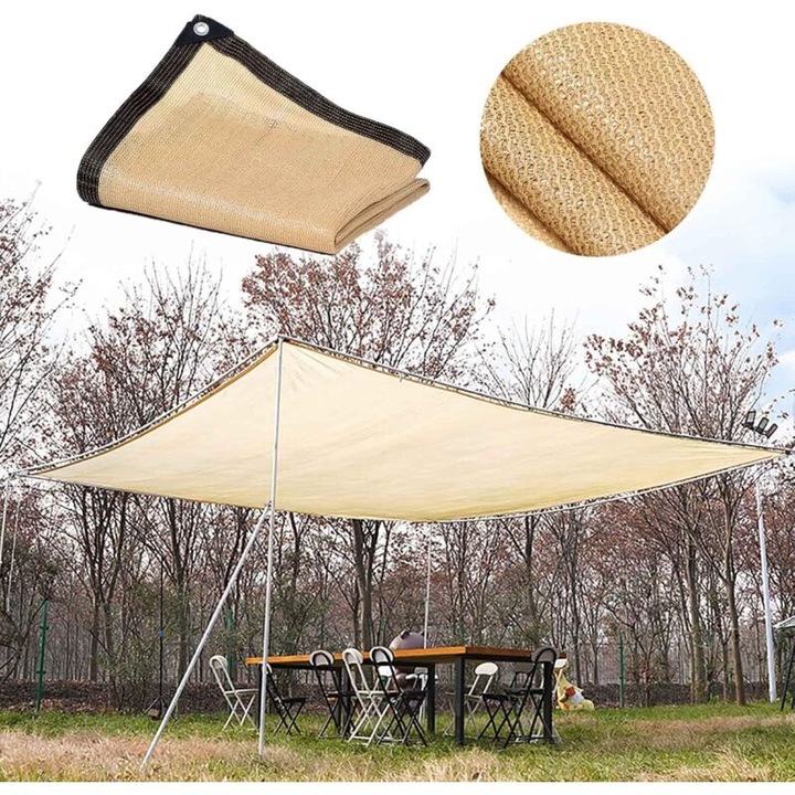 Umbra de soare bej, rectangulara, 90% protectie UV, respirabila, 2m x 4m
