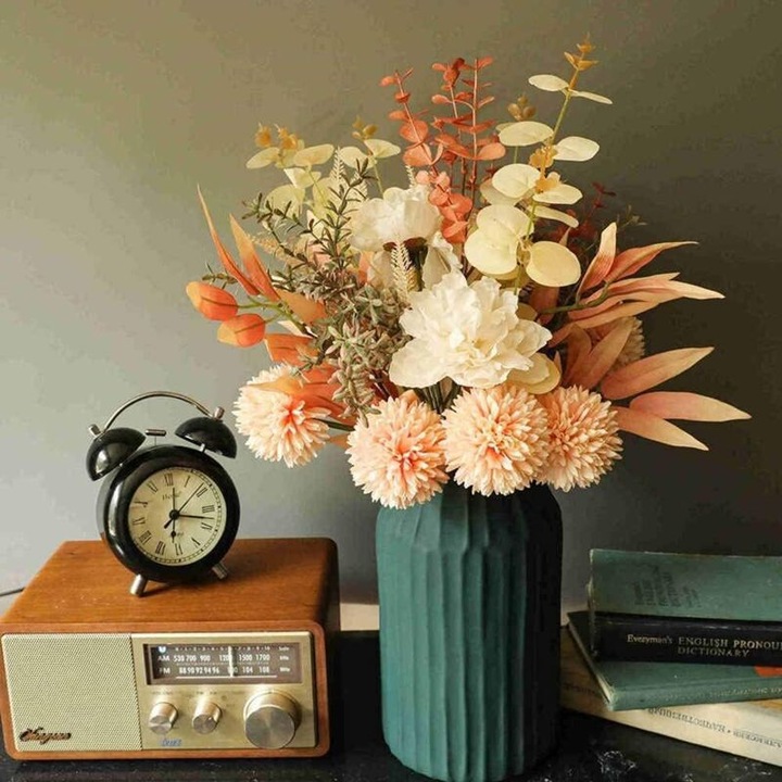 Buchet flori artificiale, 2 bujori, 3 hortensii, 44cm, multicolor, set