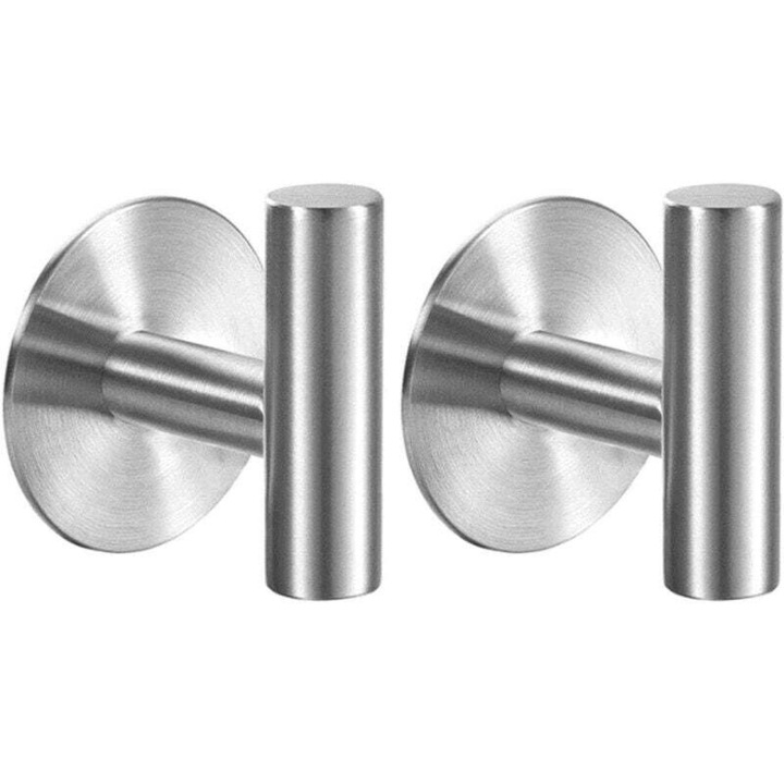 Suporturi adezive pentru prosoape, set de 2, inox, rezistente la apa, argintii
