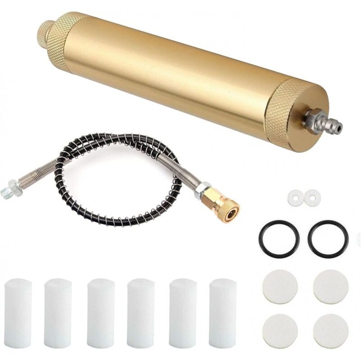 Separator apa-ulei pentru compresoare, set cu 6 filtre, 1 furtun de inalta presiune, 2 O-ringuri, 4 garnituri, 2 garnituri, multicolor.