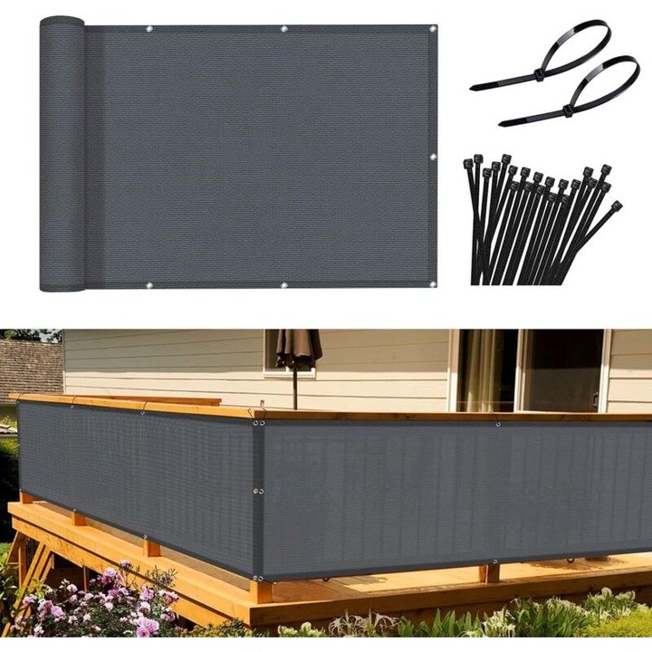 Ecran de intimitate pentru balcon 90x300 cm, 185g/m HDPE, protectie UV 95%, montare rapida, multicolor