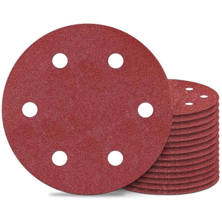 Set 10 discuri abrazive 225mm, 6 gauri, pentru slefuit, granulatie 40-240, compatibile cu slefuitoare cu gat lung