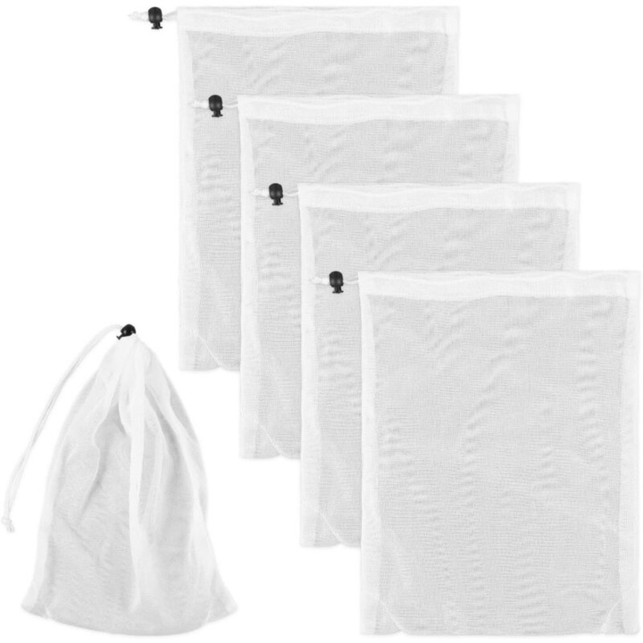 Set 4 saci filtrare piscina 30x23cm, plasa nylon fina, pentru curatare piscine, acvarii, iazuri