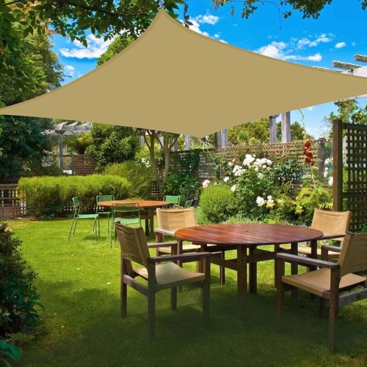 Panza de umbrire impermeabila 2x3m, protectie UV, pentru gradina, terasa, balcon, set cu 4 sfori