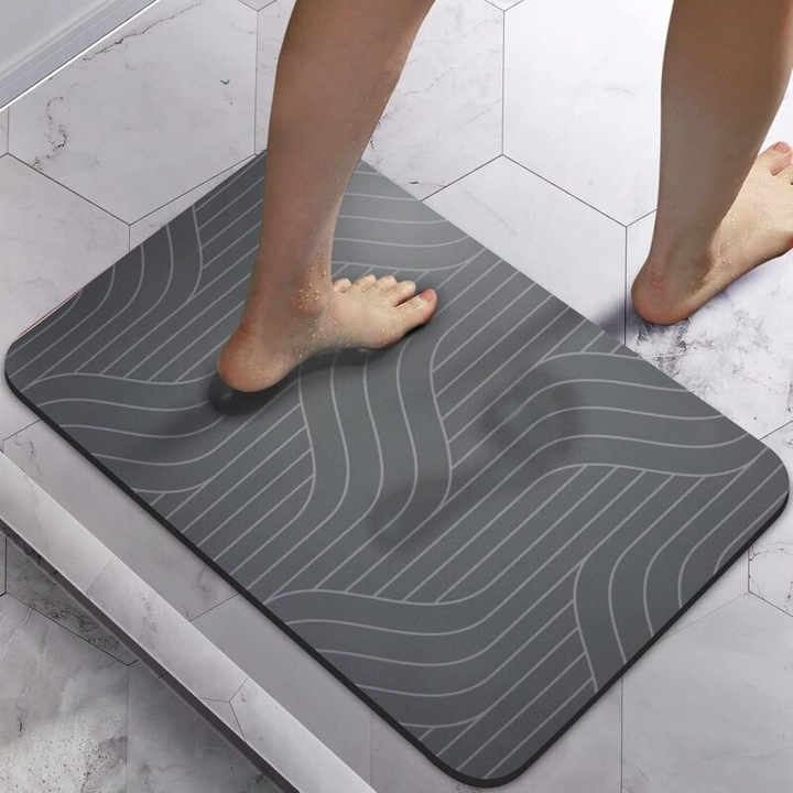 Covoras de baie din pamant diatomit, absorbant si cu uscare rapida, 40.64x60.96cm, spate din cauciuc natural