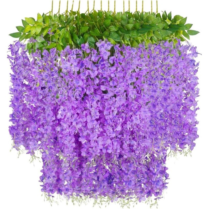 Set 12 flori artificiale glicina, lungime 110cm, pentru decorare evenimente, mov