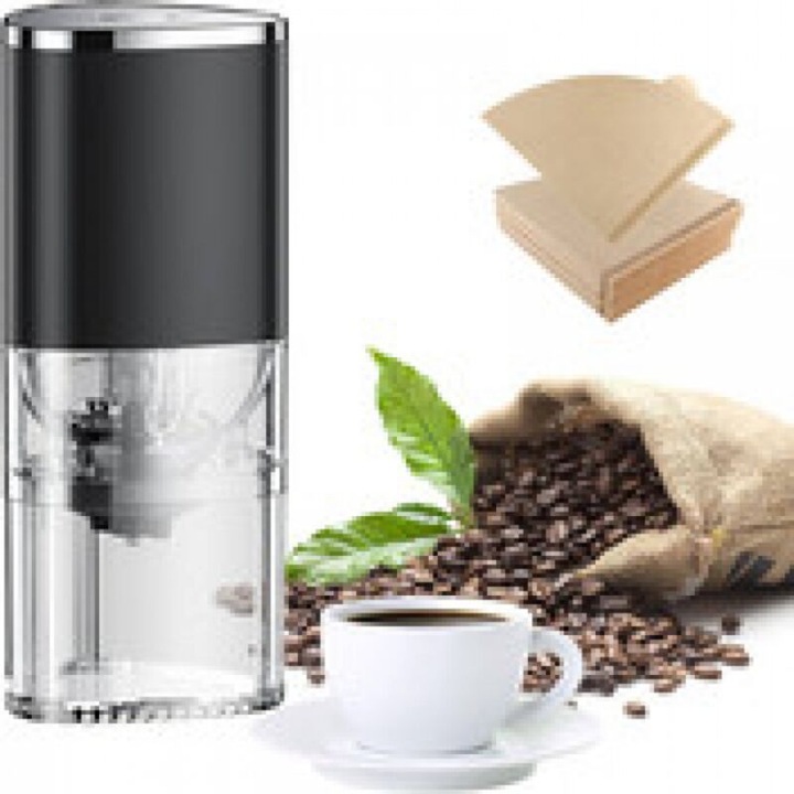 Rasnita electrica portabila 30g, miez ceramic, acumulator reincarcabil 1200mAh, 100 filtre de cafea incluse
