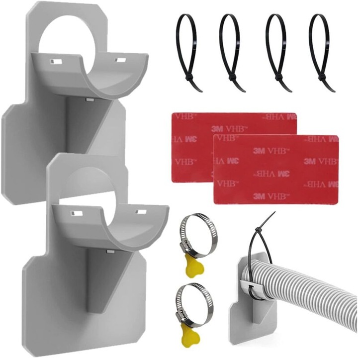 Suporturi furtun piscina, 30-37 mm, gri, set 2 bucati