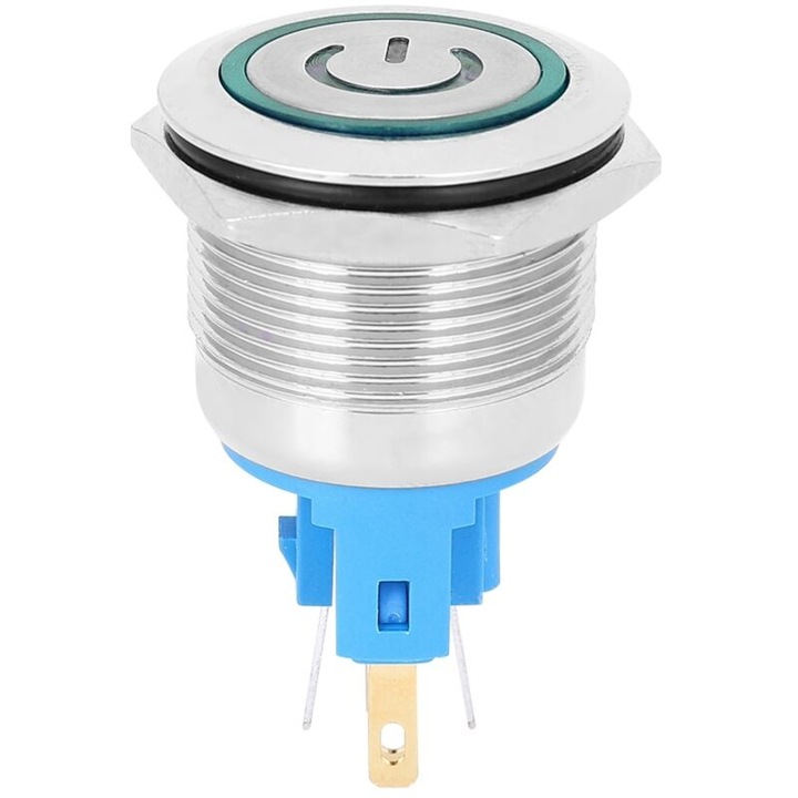 Kapcsoló 22mm 6 érintkezős, inox, IP65, zöld