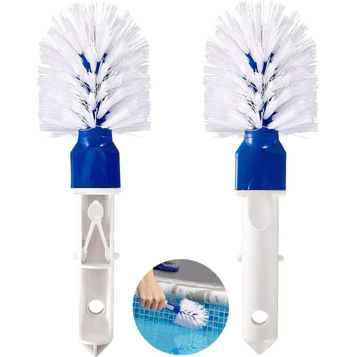 Set perii de curatare pentru piscina, 2 bucati, plastic dur, cap de nylon, multicolor