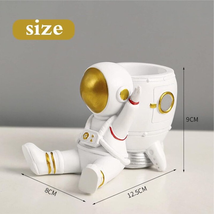 Suport pentru pixuri astronaut din rasina, design creativ, multicolor, 10x15cm