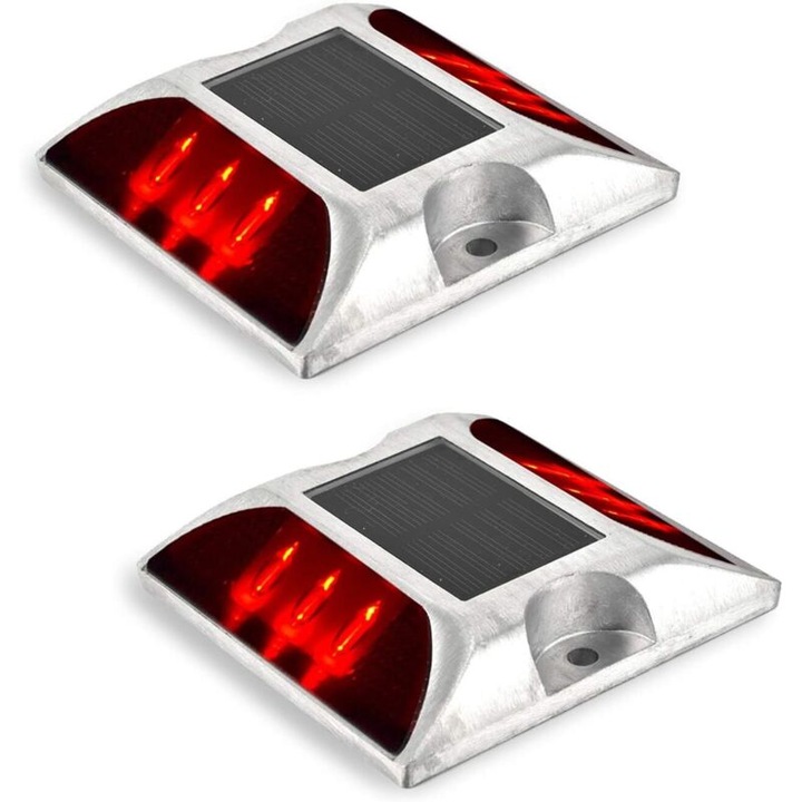 Lampi solare de avertizare pentru trafic, rosii, 500m, set