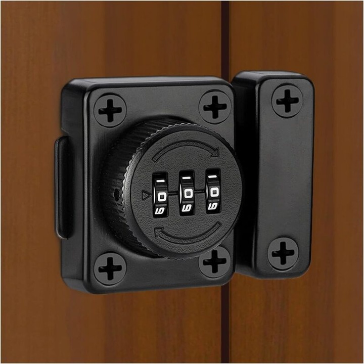 Broasca rotativa cu combinatie, mecanism de blocare cu parola, design modern, pentru usi din lemn, sticla si metal, montare pe suprafata