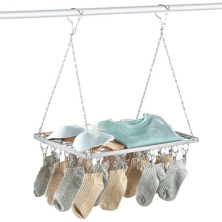 Uscator de rufe din otel inoxidabil, 30 kg, 18 clipsuri, 30x40cm, design rezistent la vant