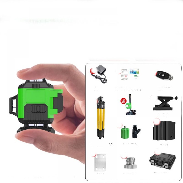 Nivel laser 3D multifunctional cu 12 linii, sistem de auto-nivelare, rezistent la apa si praf, trepied ajustabil
