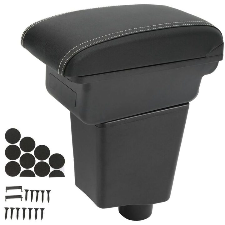 Кутия за съхранение подлакътник за Captur Clio 4, изкуствена кожа, черен, 30x15x10см