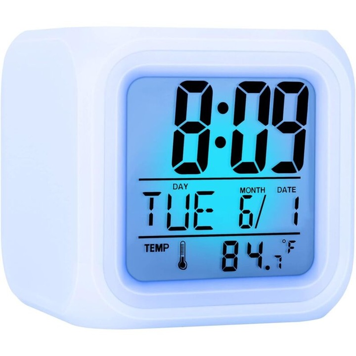 Ceas de alarma digital cu 7 culori schimbatoare si lumini LED, ceas de birou pentru copii, cadou de ziua de nastere, multicolor, 3.15 inch