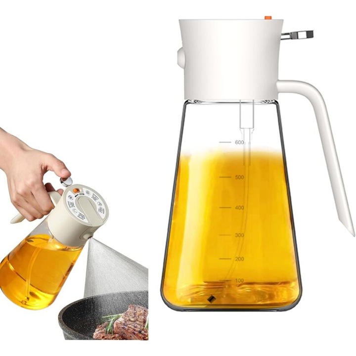 Dispenser de ulei de masline 2 in 1, capacitate 600ml, material alimentar, spray orizontal si vertical, fara BPA