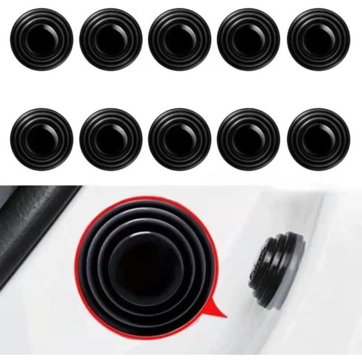 Set 10 Amortizoare Usi Auto, Negru, Silicona Durabila, Reducere Zgomot