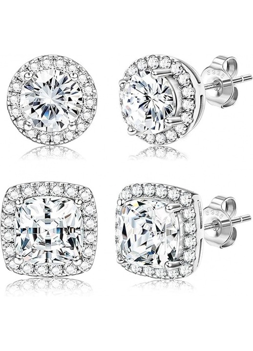 Set 2 perechi de cercei BLTunoed, rotund si patrat, argint 925, auriu, 10x10mm si 8.5x8.5mm