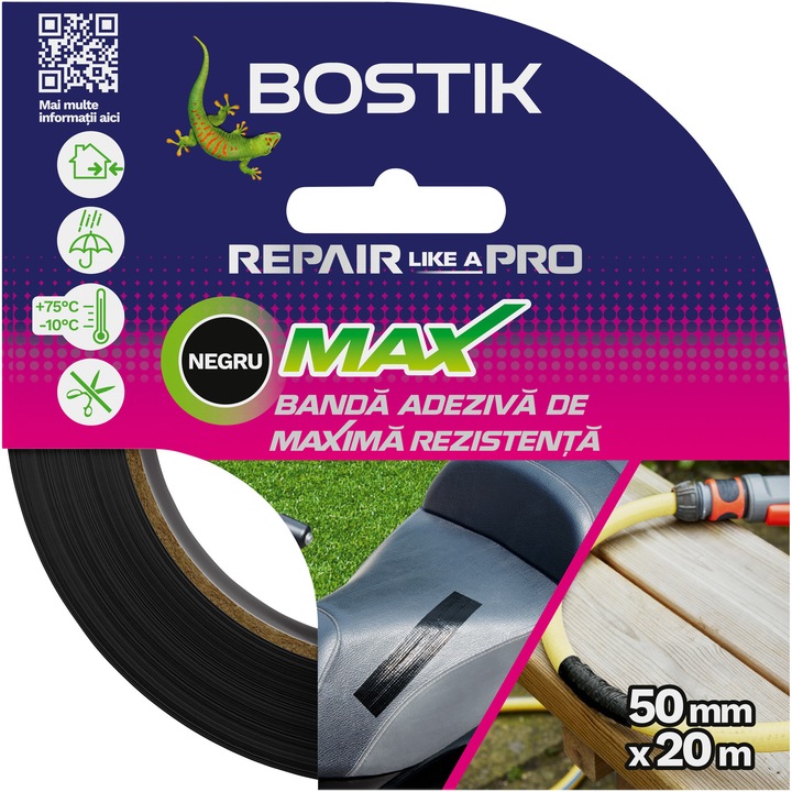Banda adeziva de maxima rezistenta Bostik, 50mm X 20m, negru