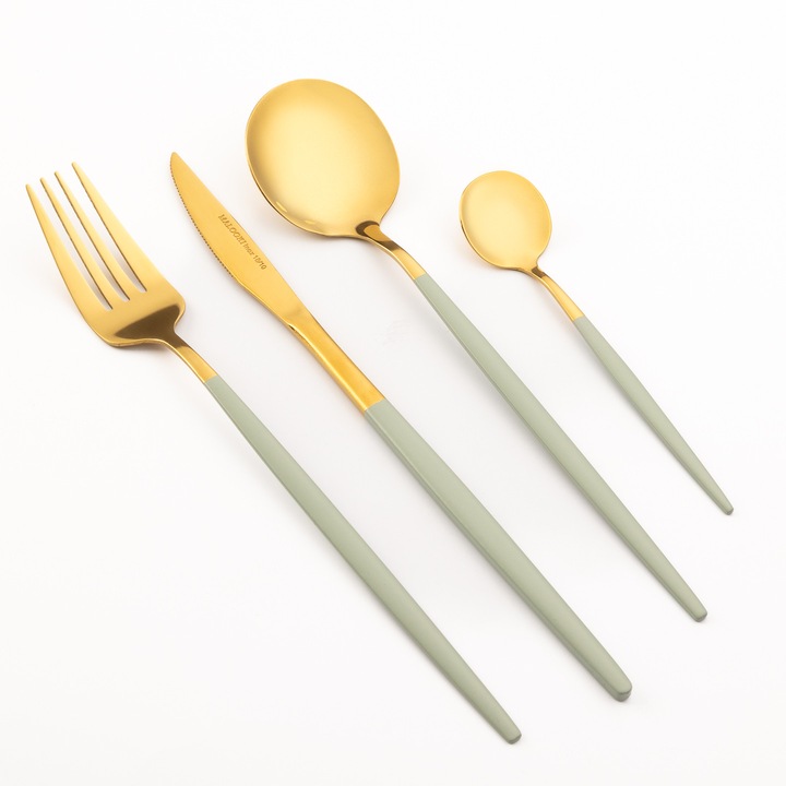 Set tacamuri 24 piese inox 18/10 auriu bicolor – linguri, furculite, cutite