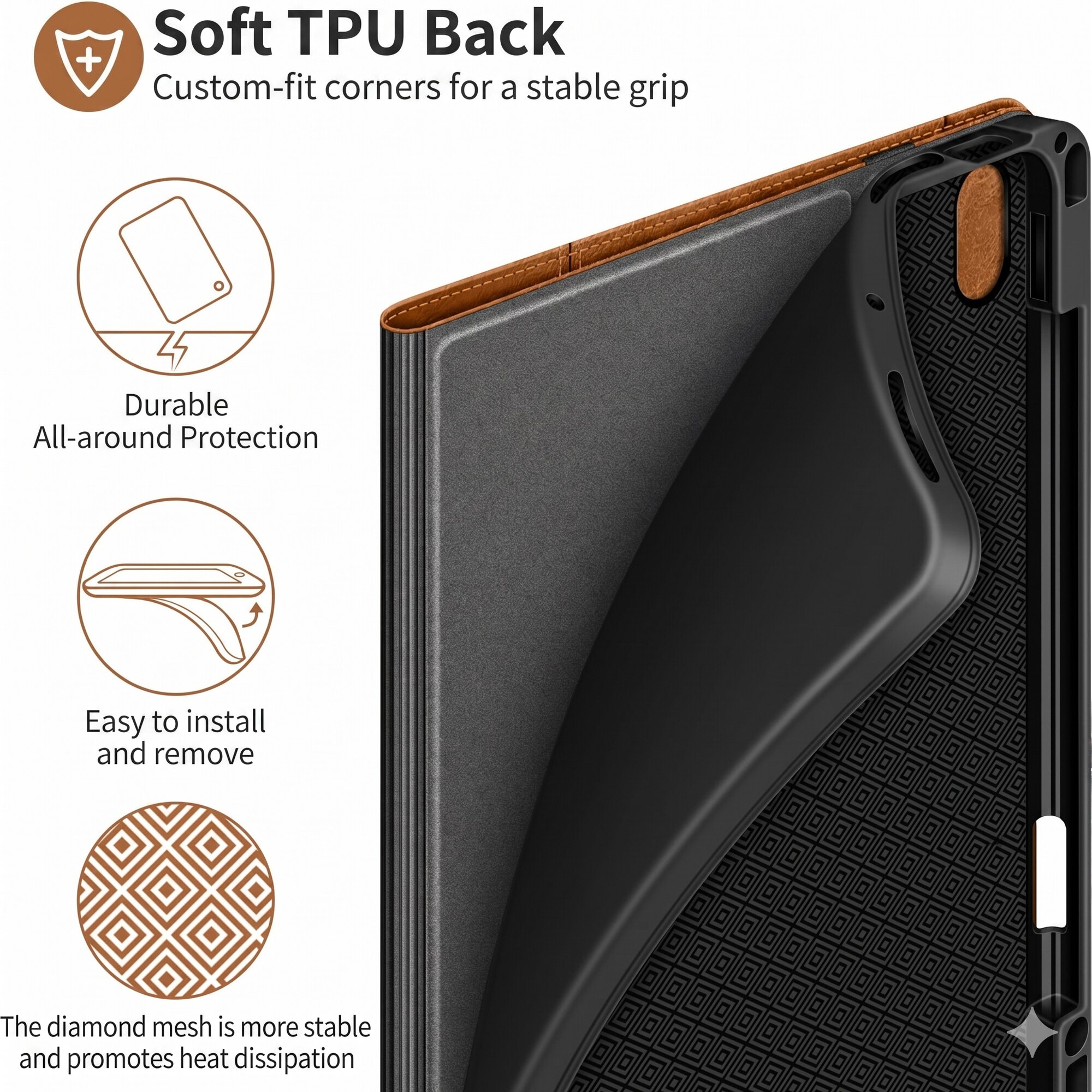 Husa tableta HOLIMET pentru iPad Air 11 inch / 10.9 inch, suport stilou, functie auto sleep/wake, stand reglabil multi-unghi, buzunar documente, TPU + piele ecologica, culoare Maro
