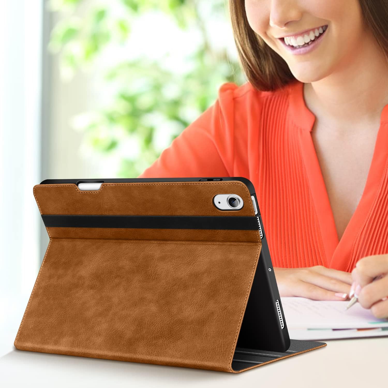 Husa tableta HOLIMET pentru iPad Air 11 inch / 10.9 inch, suport stilou, functie auto sleep/wake, stand reglabil multi-unghi, buzunar documente, TPU + piele ecologica, culoare Maro