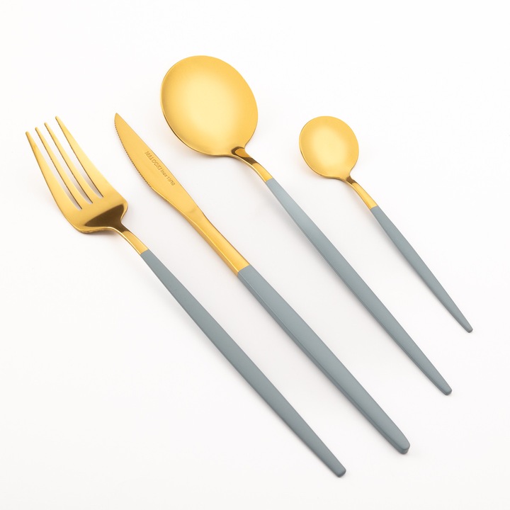 Set tacamuri 24 piese inox 18/10 auriu bicolor – linguri, furculite, cutite