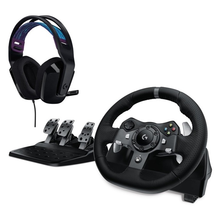Volan cu pedale Logitech G920 Driving Force pentru Xbox Series X/S, Xbox One, PC + Casti Logitech G335 Negru