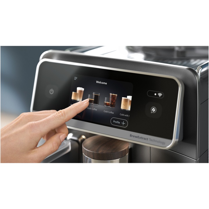 Espressor automat Philips 8000 LatteGo EP8757/12, 50+ tipuri de cafele, inclusiv cafea cu gheata, sistem LatteGo, aroma seal, filtru AquaClean, tehnologia Silent Brew certificata Quite Mark, Gust autentic de Cold Brew, aplicatie HomeID, negru bronze