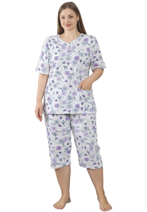 Pijama Dama Uramag, Bumbac, Batal, 3/4, 2 piese, Mov