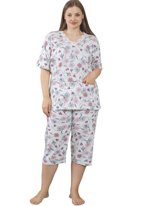 Pijama Dama Uramag, Bumbac, Batal, 3/4, 2 piese, Multicolor