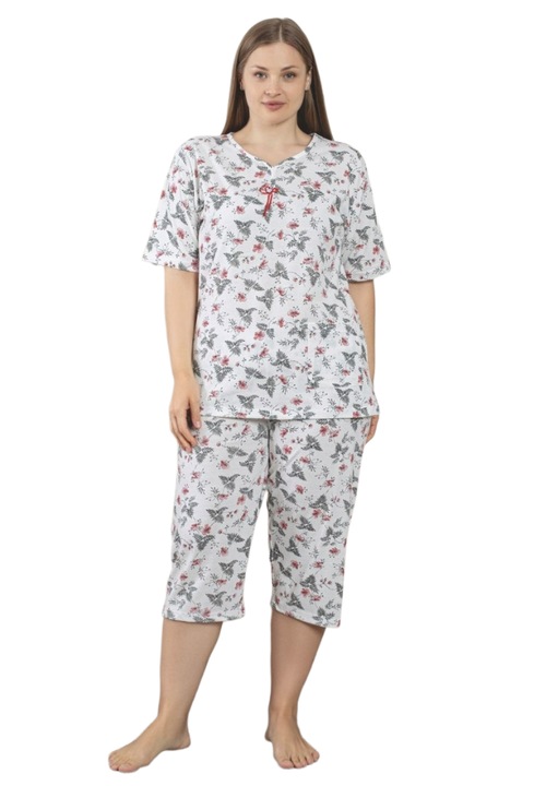 Pijama Dama Uramag, Bumbac, Batal, 3/4, 2 piese, Verde