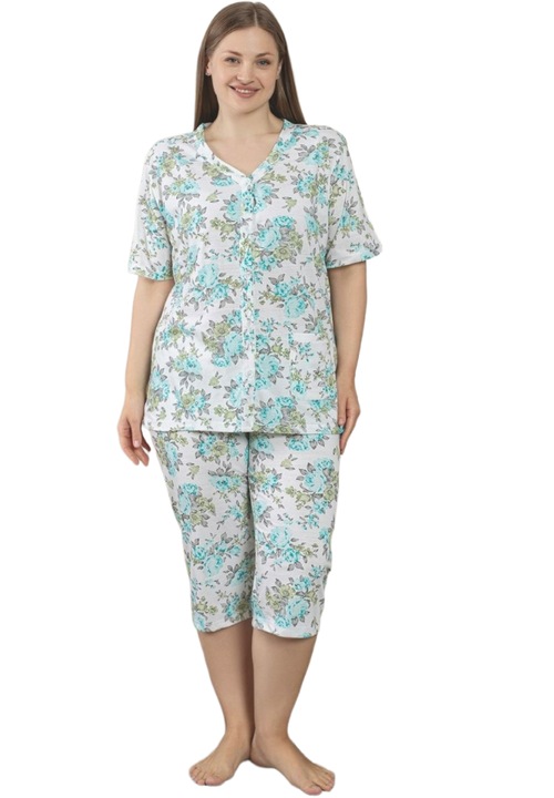 Pijama Dama Uramag, Bumbac, Batal, 3/4, 2 piese, Vernil