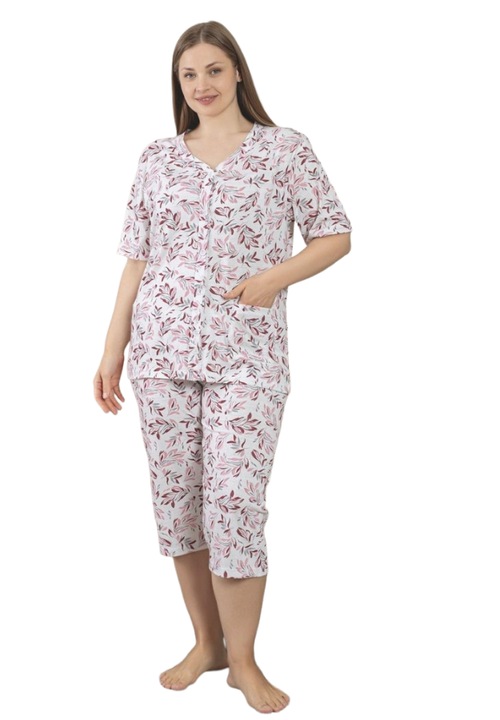 Pijama Dama Uramag, Bumbac, Batal, 3/4, 2 piese, Visiniu