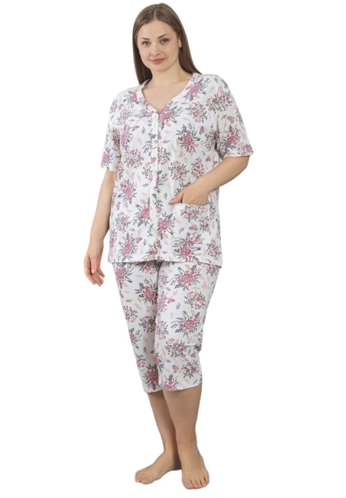 Pijama Dama Uramag, Bumbac, Batal, 3/4, 2 piese, Roz