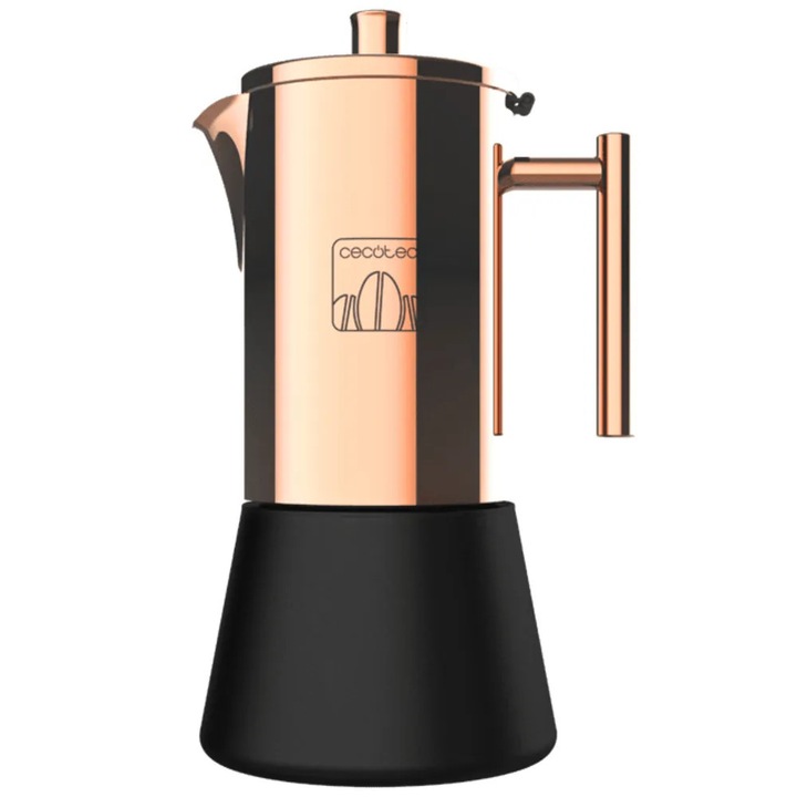 Cecotec Moking 400 Moka kávéfőző, 100 ml kapacitás, gáz/elektromos/kerámia főzőlapokkal kompatibilis, ideális 2 csésze kávé elkészítéséhez, szilikon tömítés, rozsdamentes acél szűrő, biztonsági szelep, réz