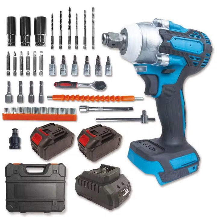 Masina de Insurubat cu Impact, Autofiletanta Electrica cu Acumulator, Putere Mare, Cuplu Ridicat, Set Complet Biti si Burghie, 2 Acumulatori Inclusi, Incarcator, Valiza Transport, Ideala pentru Lemn, Metal, DIY si Profesional + Manusi Cadou