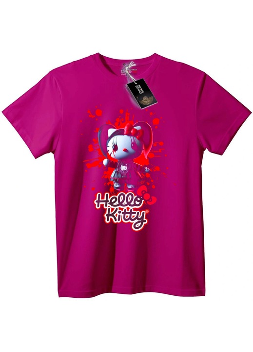 Tricou Hello Kitty roșu stropit, Liliac, 7-8 ani (128cm)