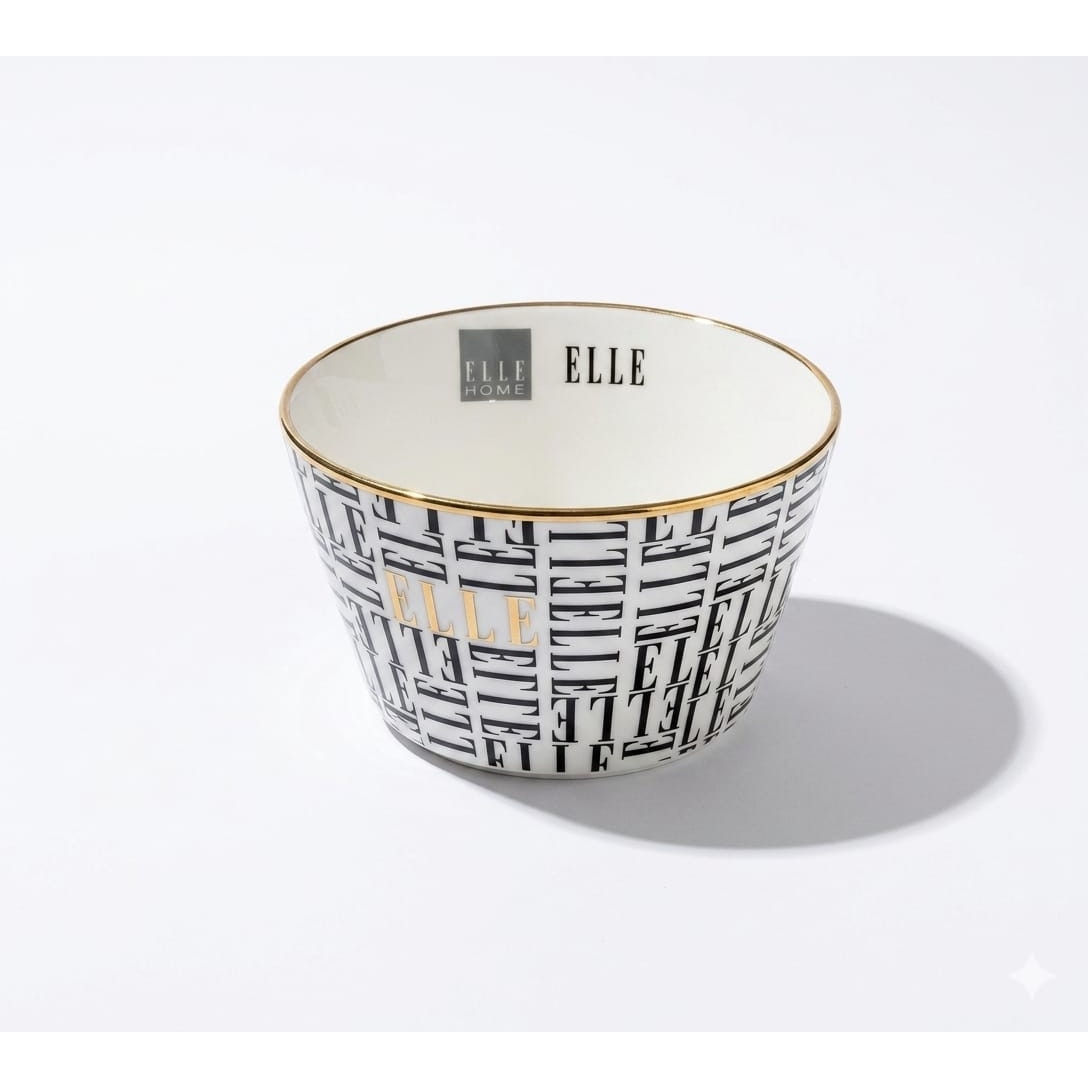 Elle Home Bol de porțelan Chic Francez Margine Aurie, 500 ml