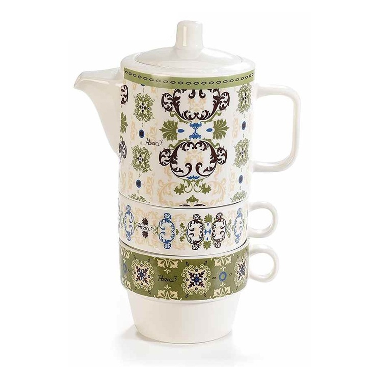 Set ceainic, 2 cesti portelan multicolor Maiolica 14x8x20 cm, 320 ml, 190 ml