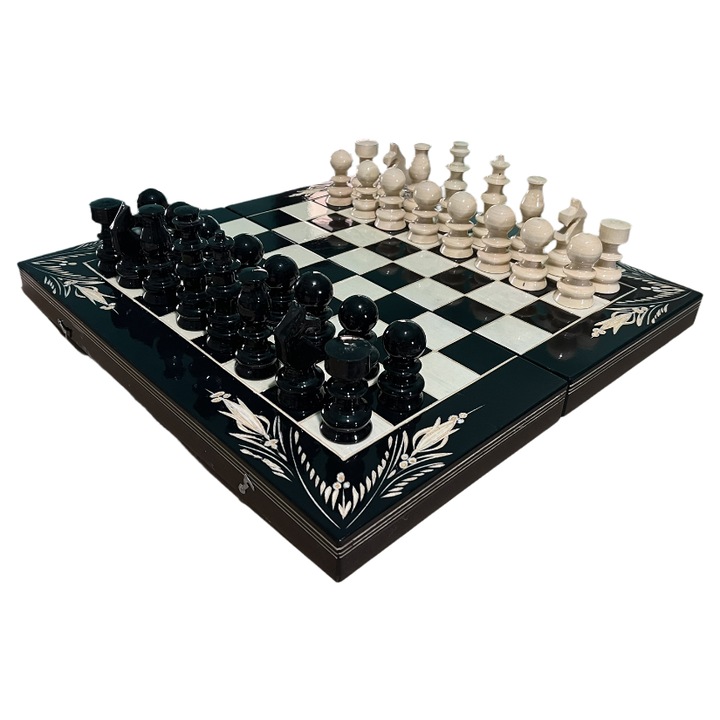 Joc Sah si Table din lemn lucrat manual, 50x50 cm, negru cu alb